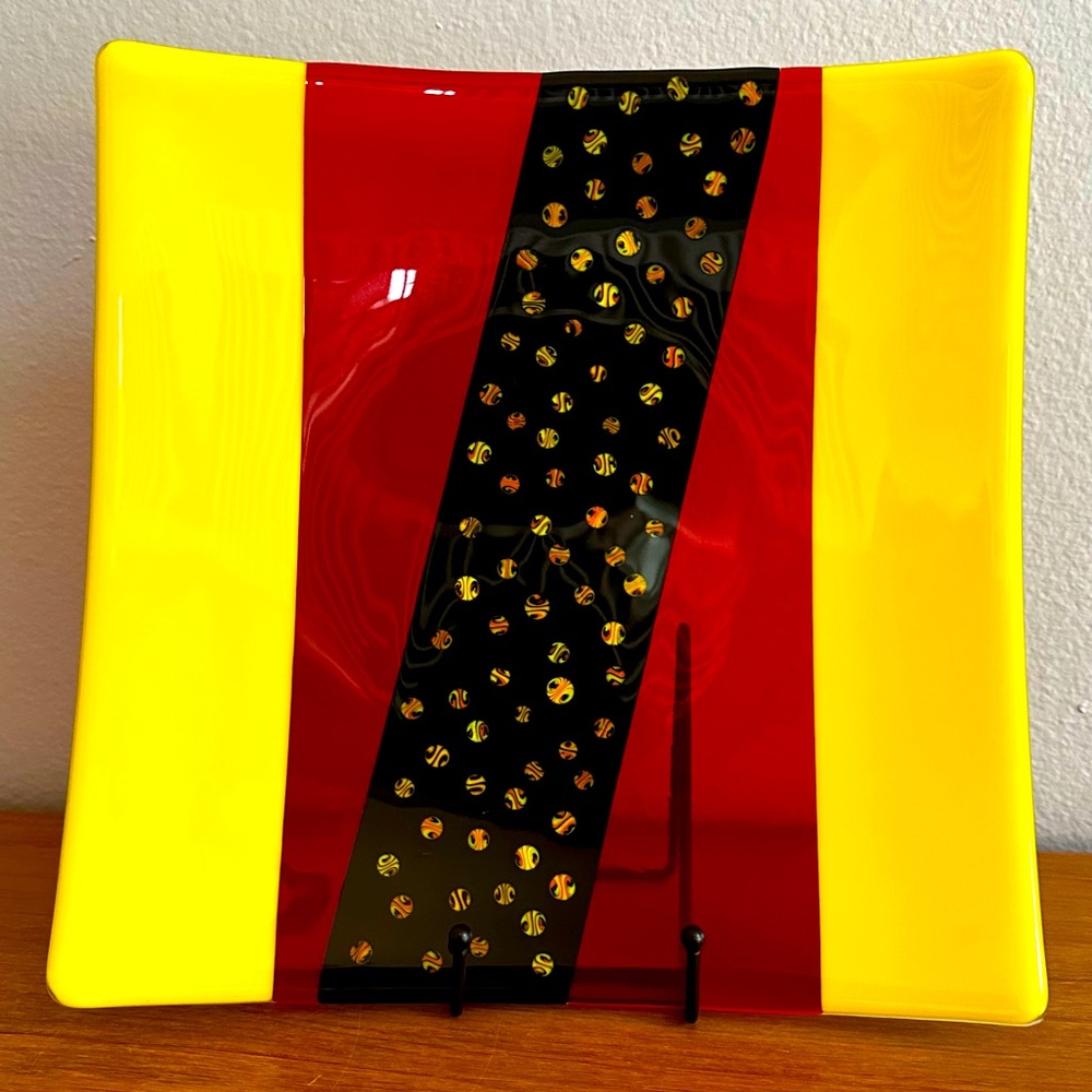 Murano style - Square Art Glass Plate - 11 1/2” x 11 5/8”